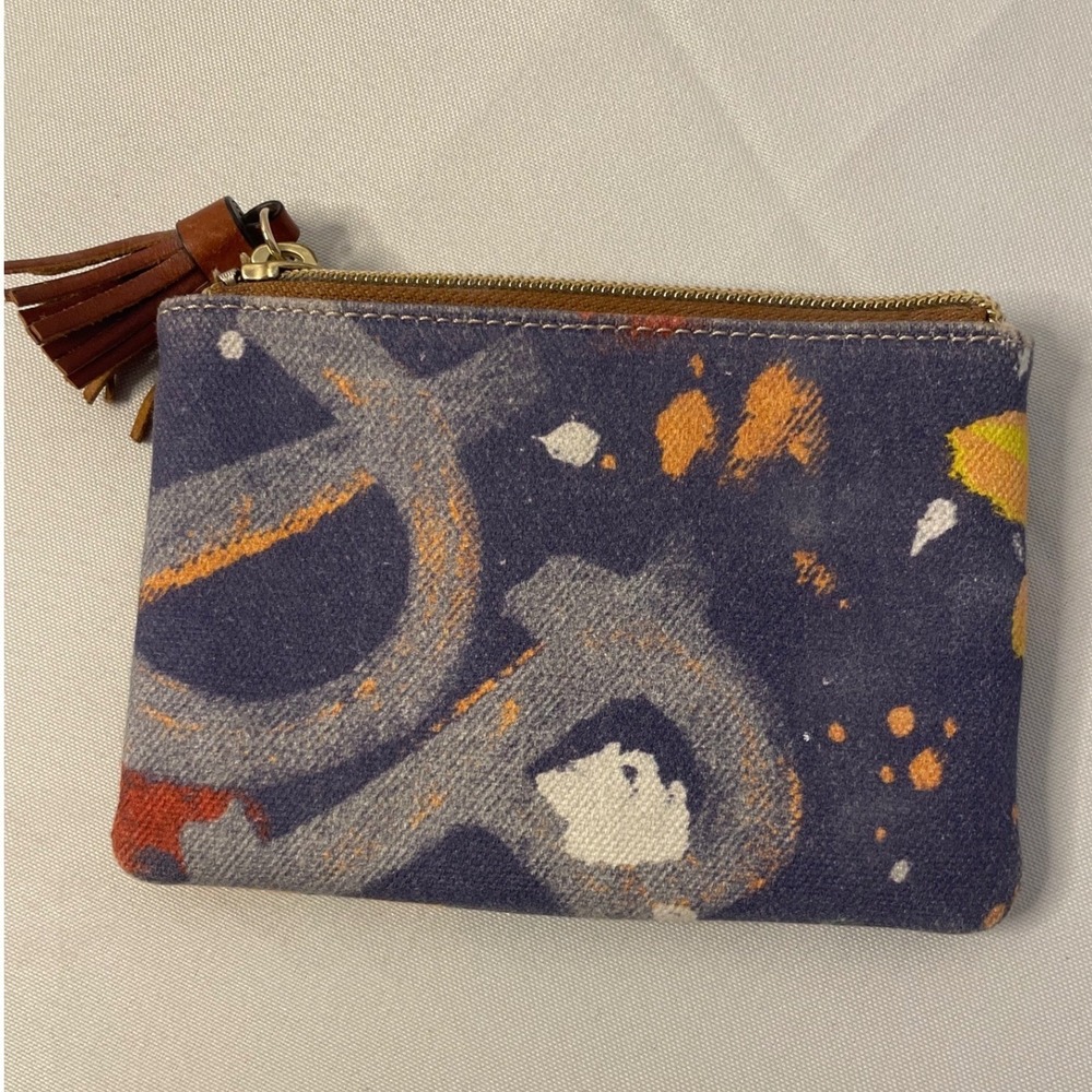 Dooney & Bourke Abstract Graffiti Canvas Coin Pouch Tassel Zip Wallet Blue Red - Picture 5 of 12